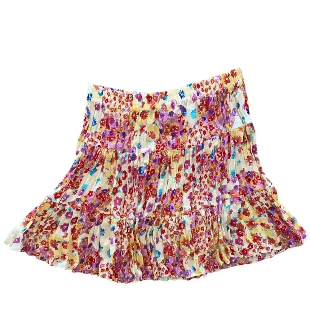 Compagnie Internationale Express Vintage Floral Crinkle Mini Skirt Size Large